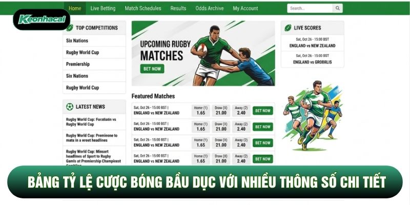 Bảng tỷ lệ cược bóng bầu dục với nhiều thông số chi tiết