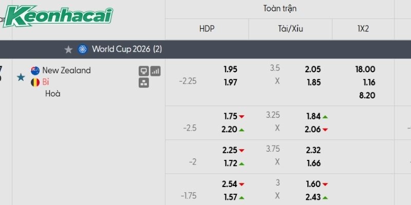Tỷ lệ kèo New Zealand vs Bỉ Tỷ lệ kèo New Zealand vs Bỉ